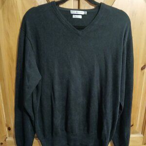 PETER MILLAR Men's V-Neck Sweater Large Black Silk/Cotton/Cashmere Pullover EUC